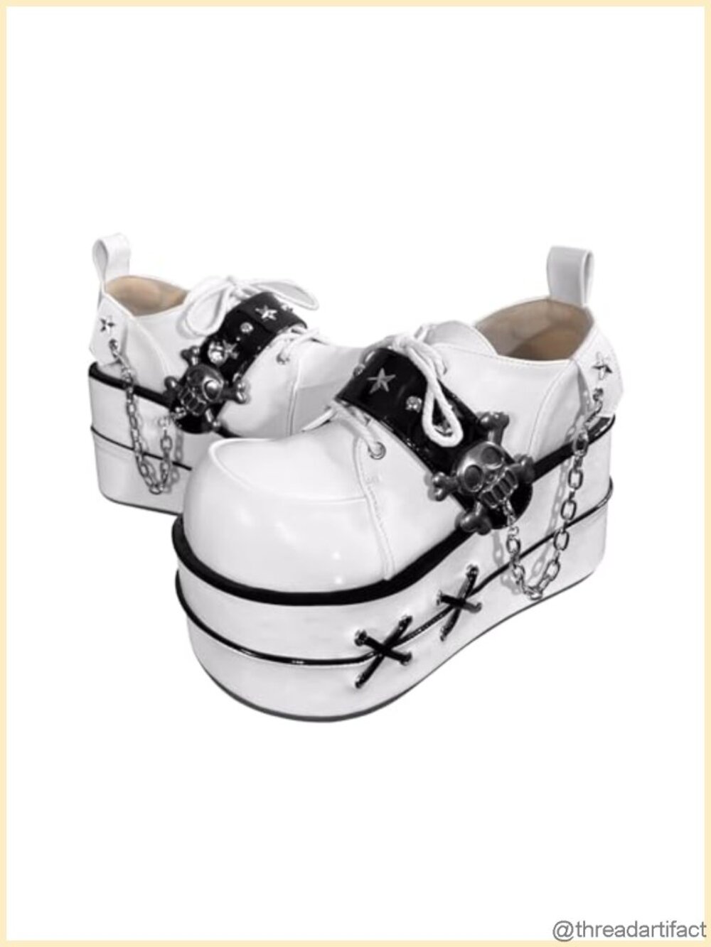 GURURU Leather Platform Boots Chunky Sole Skull Decor Combat Boots